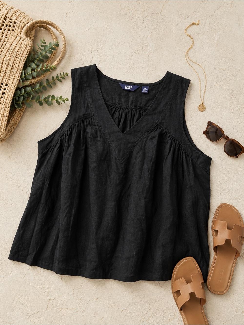 Lands’ End 100% Linen Black Sleeveless Top – Women’s Plus Size 2X